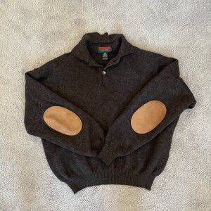 Vintage grey 100% merino wool sweater with elbow patches and collar